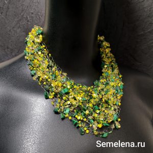 воздушкное колье одуванчик , с малахитом и цитрином от Semelena.ru