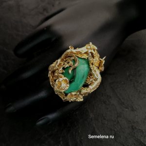 кольцо Хозяйка Медной горы с уральским малахитом от Семелена
